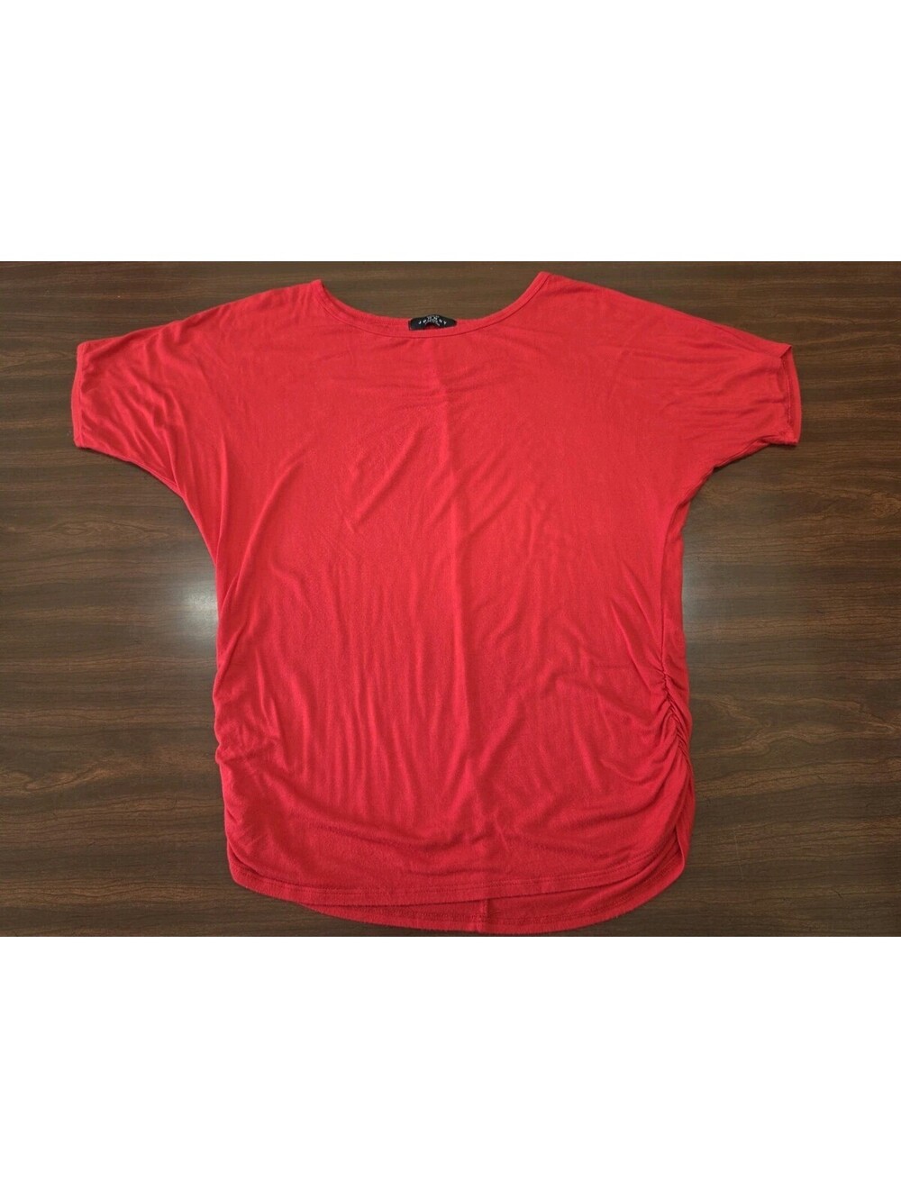 Made by Johnny Womens L Red Ruched Short Sleeve Tunic Top Stretch Y2K Retro